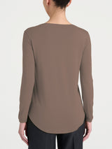 Women's Brown Winter Viscose Stretch Jersey Boat-Neck T-Shirt - Ragno