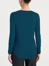 Women's Blue Winter Viscose Stretch Jersey Boat Neck T-Shirt - Ragno