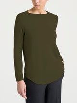 Women's Green Winter Viscose Stretch Jersey Boat-Neck T-Shirt - Ragno