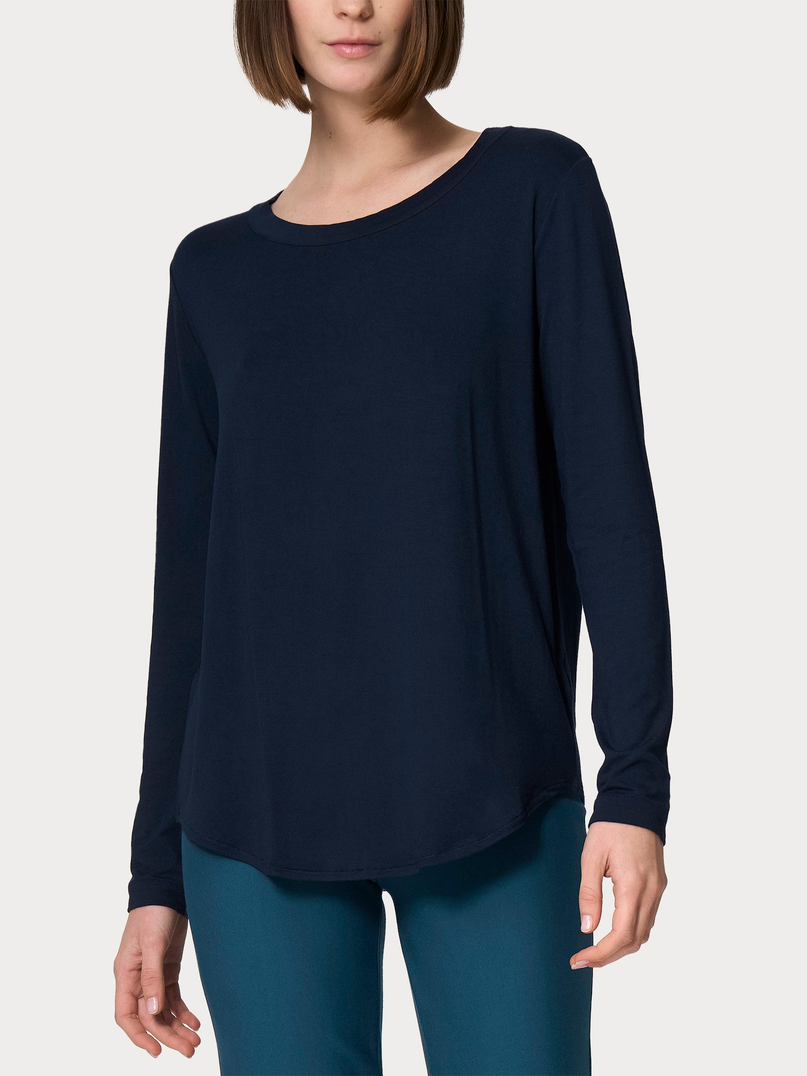 Maglietta girocollo con manica lunga in Eco Viscosa Blu Donna - Ragno