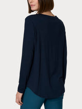 Maglietta girocollo con manica lunga in Eco Viscosa Blu Donna - Ragno