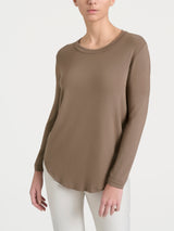 Maglietta girocollo con manica lunga in Eco Viscosa Marroni Donna - Ragno