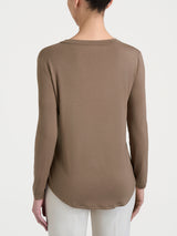 Maglietta girocollo con manica lunga in Eco Viscosa Marroni Donna - Ragno