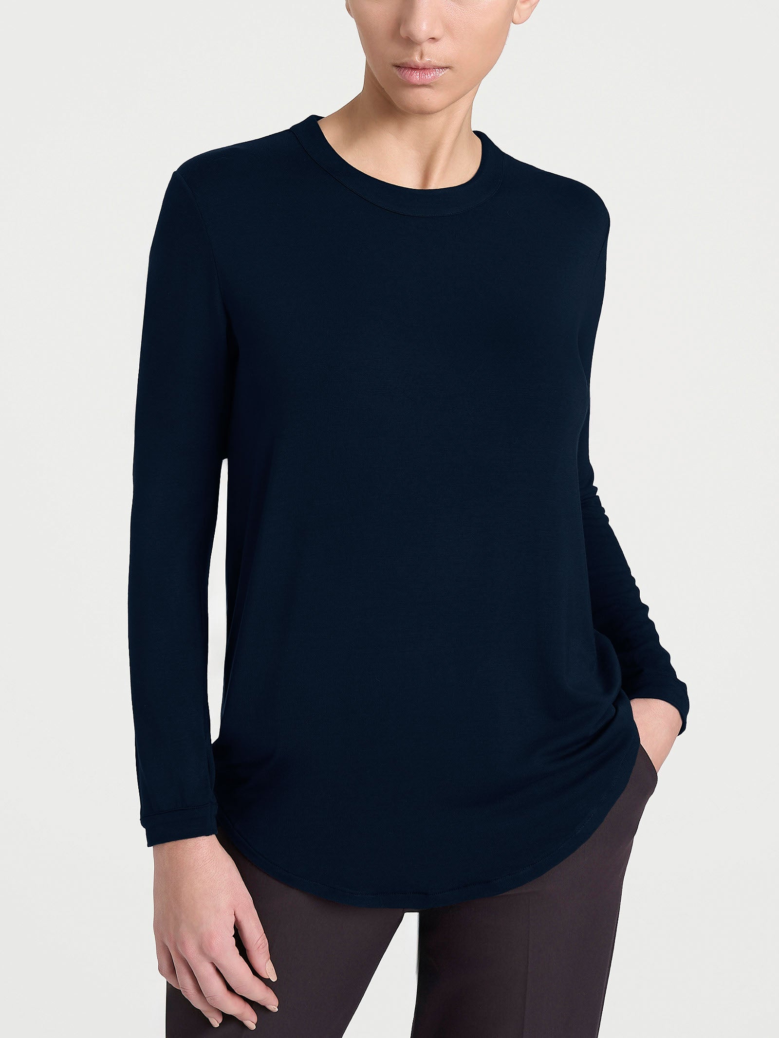 Maglietta a girocollo chiuso in Eco Viscosa Blu Donna - Ragno