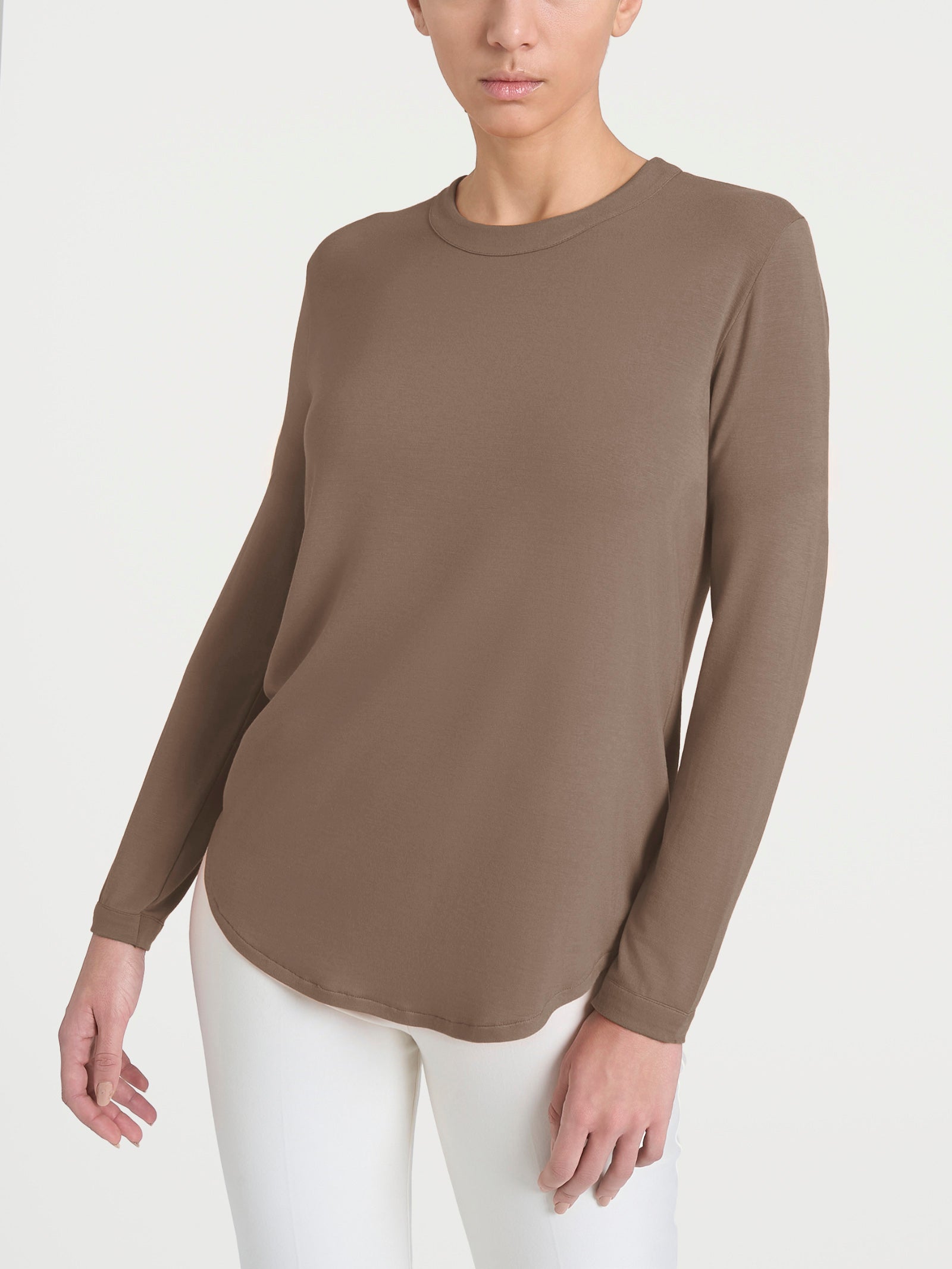 Maglietta a girocollo chiuso in Eco Viscosa Marroni Donna - Ragno