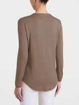 Women's Brown Winter Stretch Viscose Jersey Crew-Neck T-Shirt - Ragno