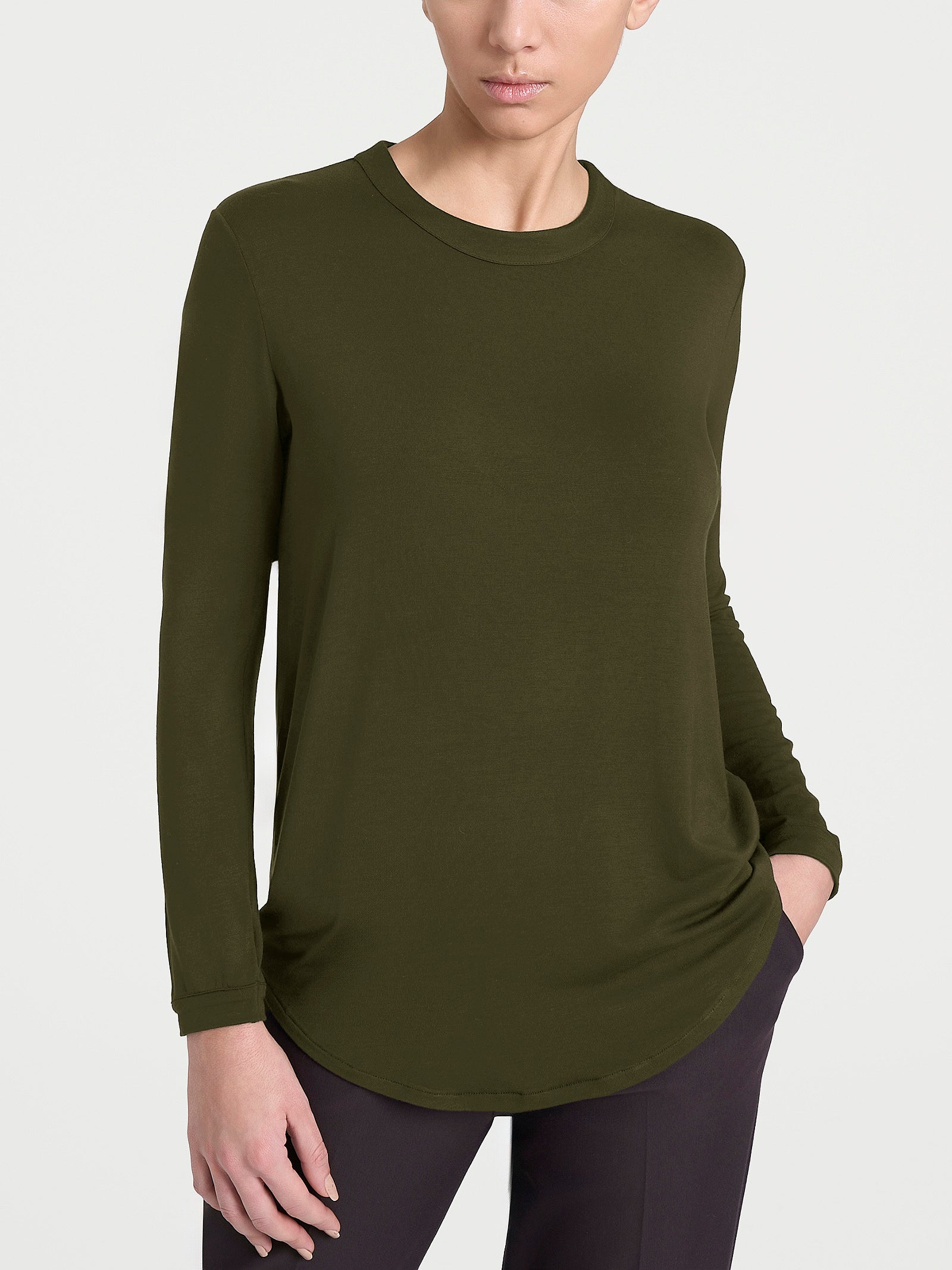 Maglietta a girocollo chiuso in Eco Viscosa Verdi Donna - Ragno