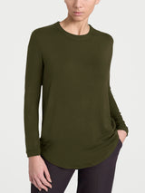 Women's Green Winter Viscose Stretch Jersey Crew-Neck T-Shirt - Ragno