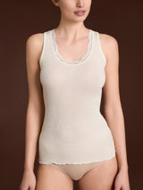 Lana Seta - Canottiera spalla larga in costina di lana e seta con pizzo Rossi Donna - Ragno