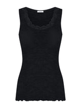 Lana Seta - Canottiera spalla larga in costina di lana e seta con pizzo Neri Donna - Ragno