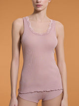 Lana Seta - Canottiera spalla larga in costina di lana e seta con pizzo Rossi Donna - Ragno