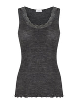 Lana Seta - Canottiera spalla larga in costina di lana e seta con pizzo Neri Donna - Ragno