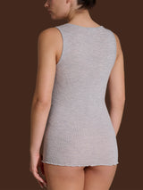 Lana Seta - Canottiera spalla larga in costina di lana e seta con pizzo Neri Donna - Ragno