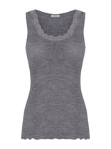 Lana Seta - Canottiera spalla larga in costina di lana e seta con pizzo Neri Donna - Ragno