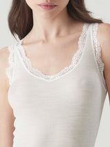 Merino Seta - Canottiera scollo a V in lana e seta con pizzo Neri Donna - Ragno