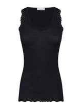 Merino Seta - Canottiera scollo a V in lana e seta con pizzo Neri Donna - Ragno