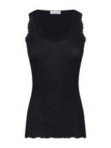 Merino Seta - Canottiera scollo a V in lana e seta con pizzo Neri Donna - Ragno