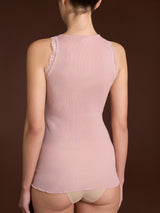 Merino Seta - Canottiera scollo a V in lana e seta con pizzo Rossi Donna - Ragno
