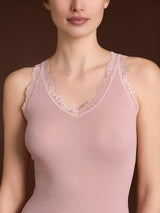 Merino Seta - Canottiera scollo a V in lana e seta con pizzo Rossi Donna - Ragno