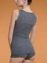 Merino Seta - Canottiera scollo a V in lana e seta con pizzo Neri Donna - Ragno