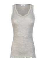 Merino Seta - Canottiera scollo a V in lana e seta con pizzo Neri Donna - Ragno