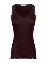 Merino Seta - Canottiera scollo a V in lana e seta con pizzo Rossi Donna - Ragno