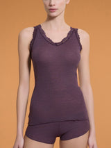 Merino Seta - Canottiera scollo a V in lana e seta con pizzo Viola Donna - Ragno