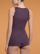 Merino Seta - Canottiera scollo a V in lana e seta con pizzo Viola Donna - Ragno