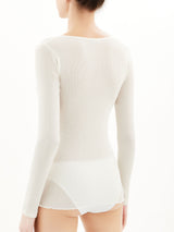 Lana Seta - Maglietta a manica lunga in costina di lana e seta con pizzo Neri Donna - Ragno