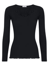 Lana Seta - Maglietta a manica lunga in costina di lana e seta con pizzo Neri Donna - Ragno