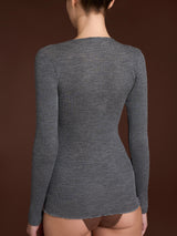 Lana Seta - Maglietta a manica lunga in costina di lana e seta con pizzo Neri Donna - Ragno