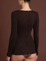 Lana Seta - Maglietta a manica lunga in costina di lana e seta con pizzo Rossi Donna - Ragno