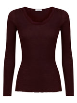 Lana Seta - Maglietta a manica lunga in costina di lana e seta con pizzo Rossi Donna - Ragno