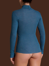 Lana Seta - Dolcevita in costina di lana e seta Blu Donna - Ragno