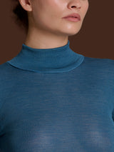 Lana Seta - Dolcevita in costina di lana e seta Blu Donna - Ragno