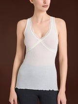 Lana Seta - Canottiera spalla larga in costina di lana e seta Bianchi Donna - Ragno