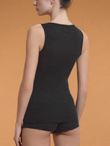 Lana Seta - Canottiera spalla larga in costina di lana e seta Neri Donna - Ragno