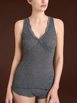 Lana Seta - Canottiera spalla larga in costina di lana e seta Neri Donna - Ragno