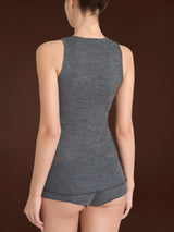 Lana Seta - Canottiera spalla larga in costina di lana e seta Neri Donna - Ragno