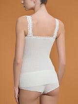 Lana Seta - Canottiera spalla stretta in costina di lana e seta con pizzo Neri Donna - Ragno