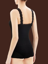 Lana Seta - Canottiera spalla stretta in costina di lana e seta con pizzo Neri Donna - Ragno