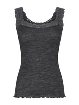 Lana Seta - Canottiera spalla stretta in costina di lana e seta con pizzo Neri Donna - Ragno