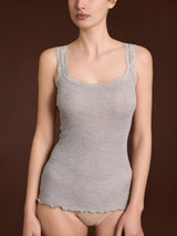 Lana Seta - Canottiera spalla stretta in costina di lana e seta con pizzo Neri Donna - Ragno