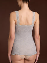 Lana Seta - Canottiera spalla stretta in costina di lana e seta con pizzo Neri Donna - Ragno