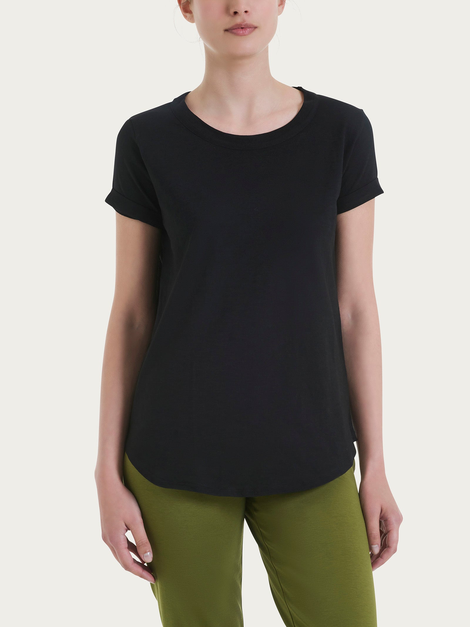 T-shirt girocollo in slub jersey di cotone Neri Donna - Ragno