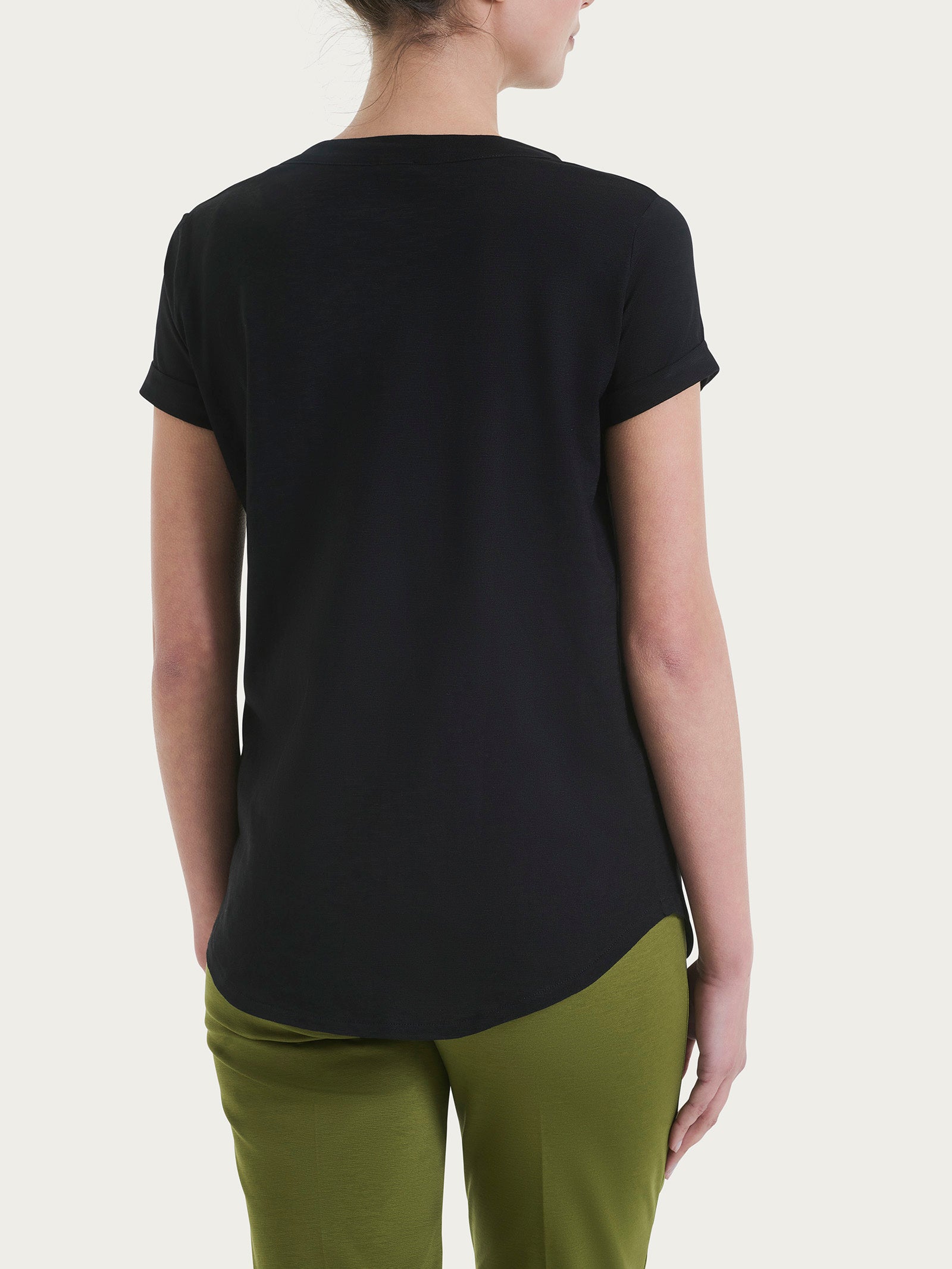T-shirt girocollo in slub jersey di cotone Neri Donna - Ragno