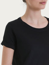 T-shirt girocollo in slub jersey di cotone Neri Donna - Ragno