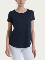 T-shirt girocollo in slub jersey di cotone Blu Donna - Ragno