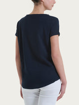 T-shirt girocollo in slub jersey di cotone Blu Donna - Ragno