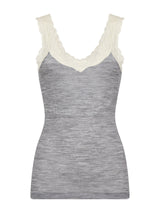 Wonderwool - Canottiera a spalla stretta in costina di lana ultrafine con profili in pizzo. - - Ragno